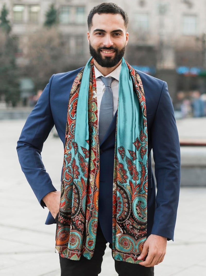 GERINLY Silk Feel Long Scarf for Men, Lightweight Business Dress Shawl Wraps Gentlemen, European Style Suit Scarves - Image 3